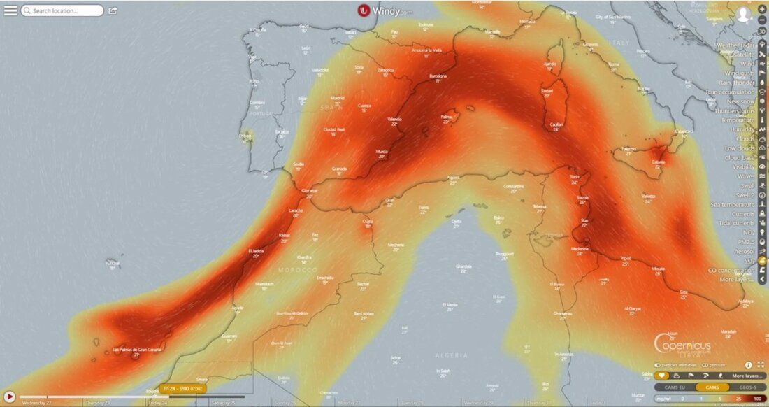 Erupción.- El dióxido de azufre del volcán avanzará por el Mediterráneo a partir del viernes, según Copernicus