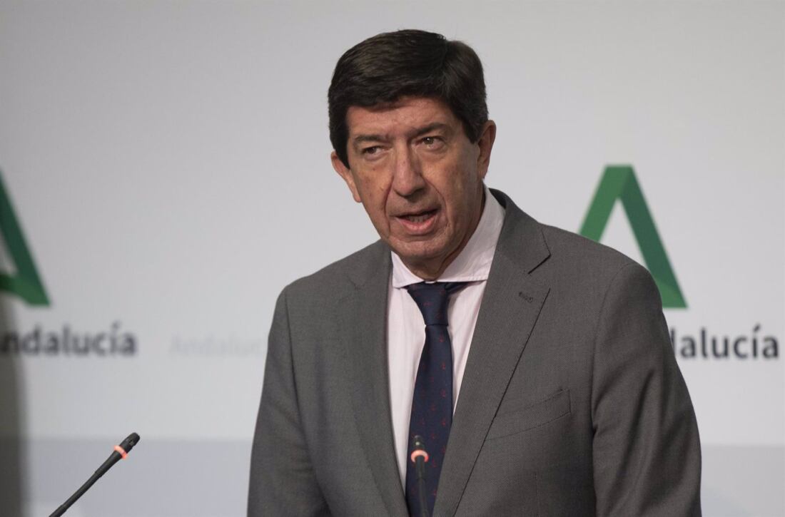 El vicepresidente de la Junta, Juan Marín, durante la rueda de prensa posterior a la reunión semanal del Consejo de Gobierno de la Junta de Andalucía. A 26 de octubre de 2021, en Sevilla. Foto: Europa Press.