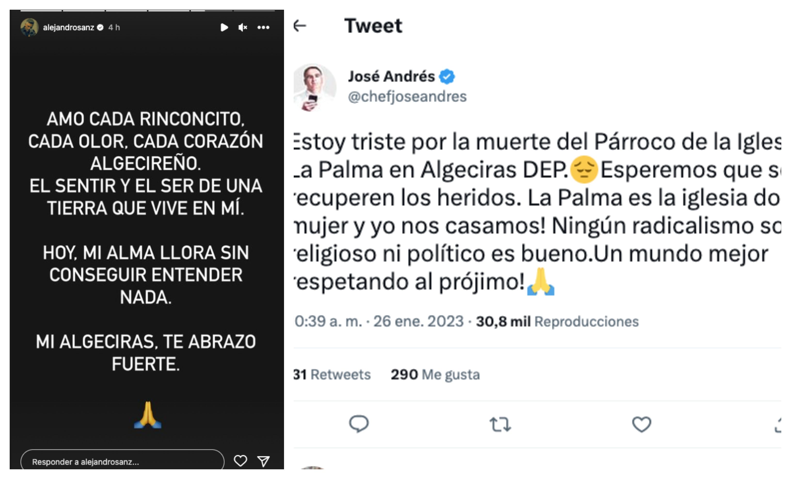 Alejandro Sanz y el chef José Andrés, conmocionados por el asesinato del sacristán de La Palma