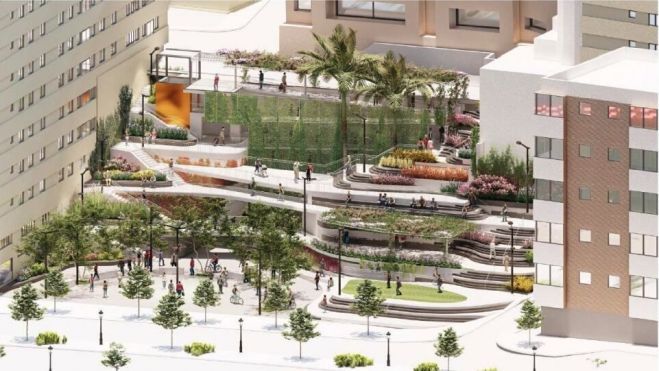 Proyecto presentado para la transformación del espacio libre que quedará tras el derribo del parking La Escalinata y recuperar la zona para uso ciudadano.