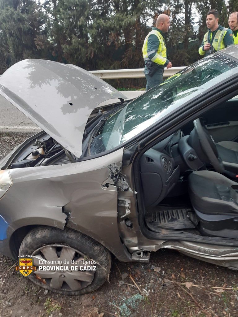 Bomberos liberan a una mujer atrapada en su coche tras un accidente de tráfico en Tesorillo