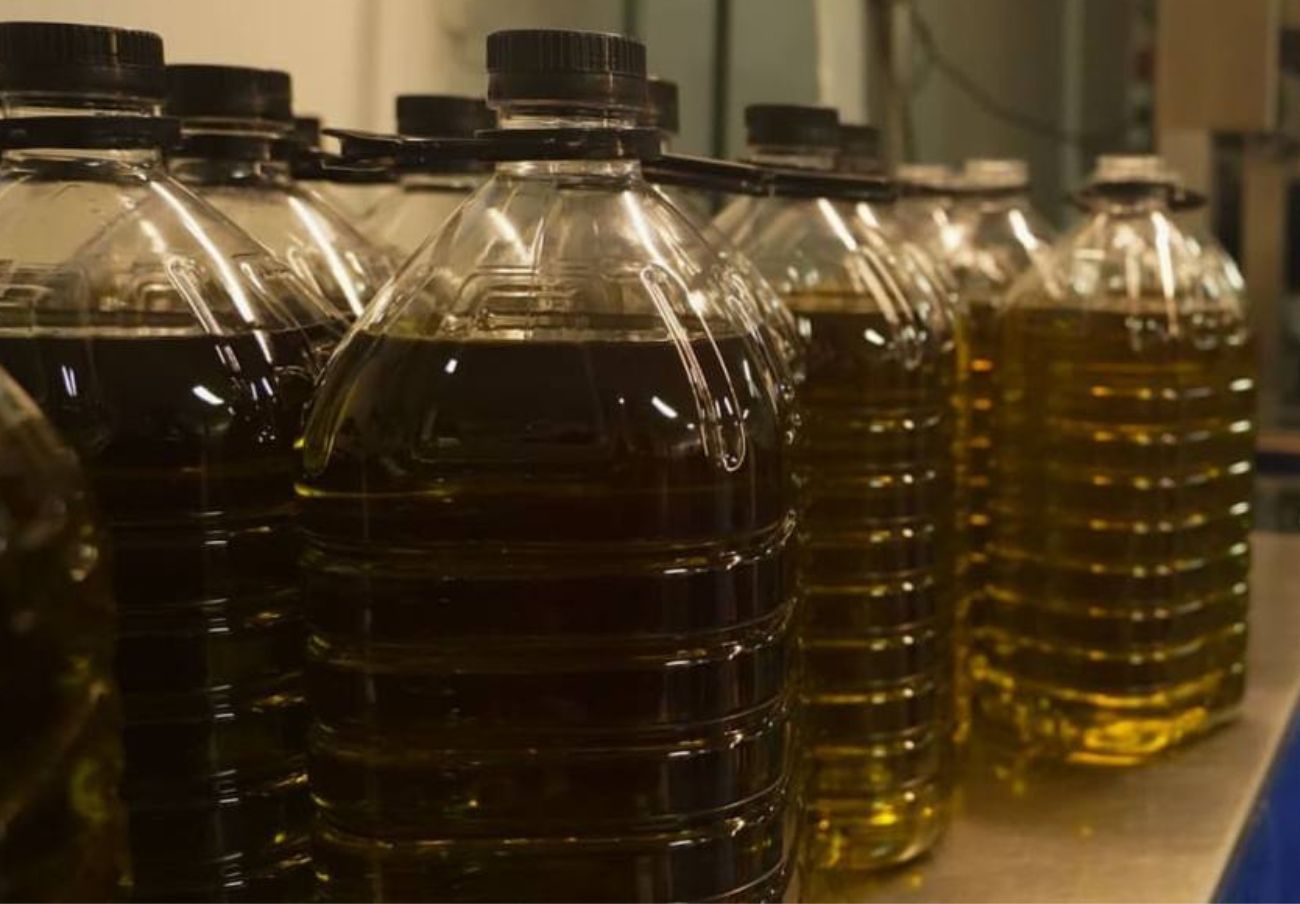 Garrafas de aceite de oliva que han sido retiradas por no ser aptas para el consumo.