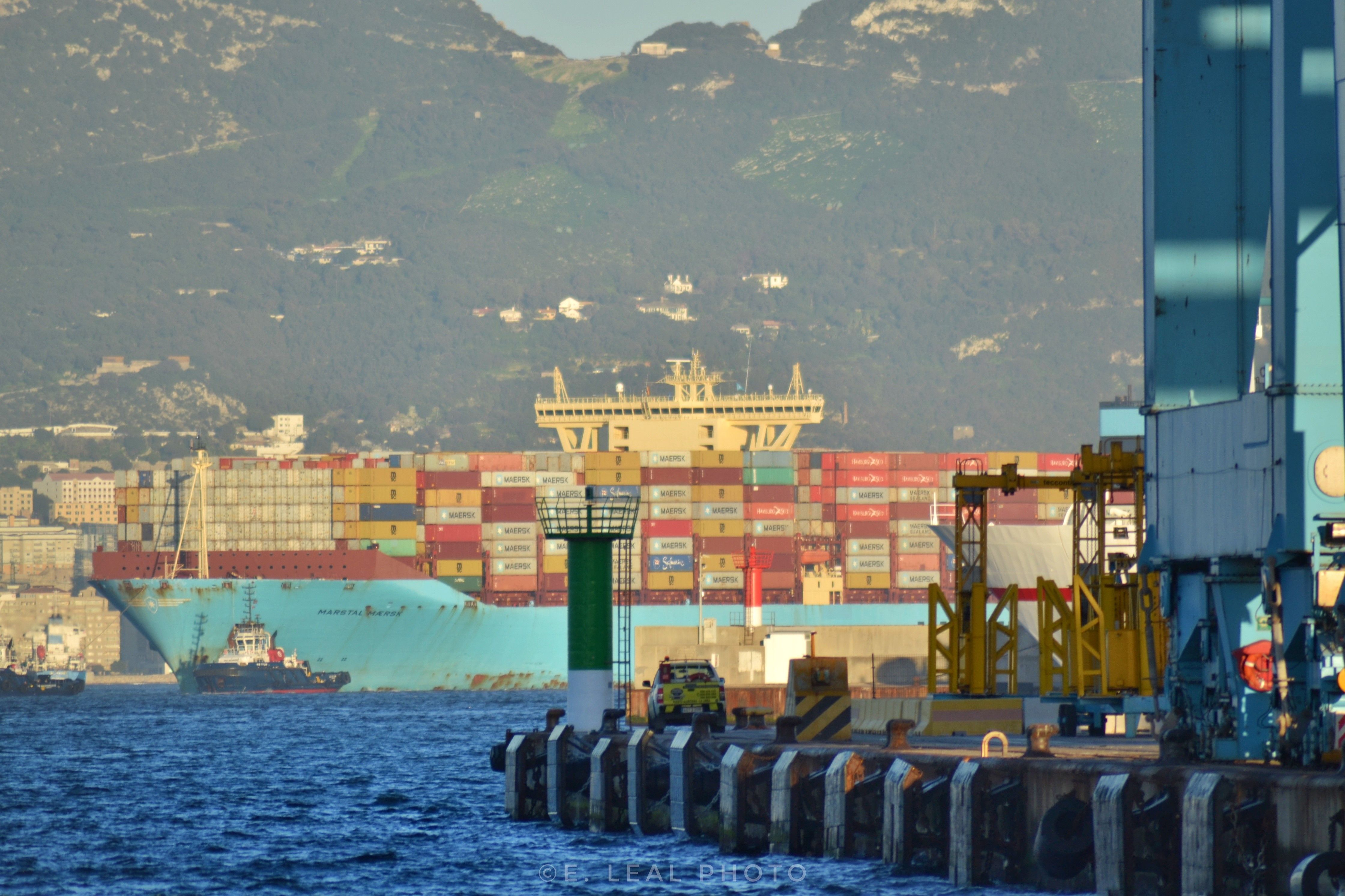 El Megaship Marstal Maersk en el Puerto de Algeciras, que ha visto bajar los tráficos.