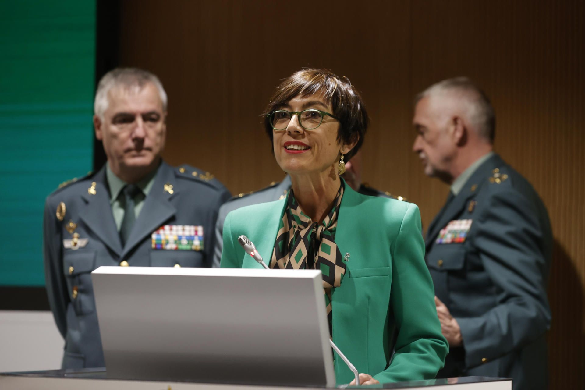 María Gámez, durante la rueda de prensa para anunciar su dimisión.