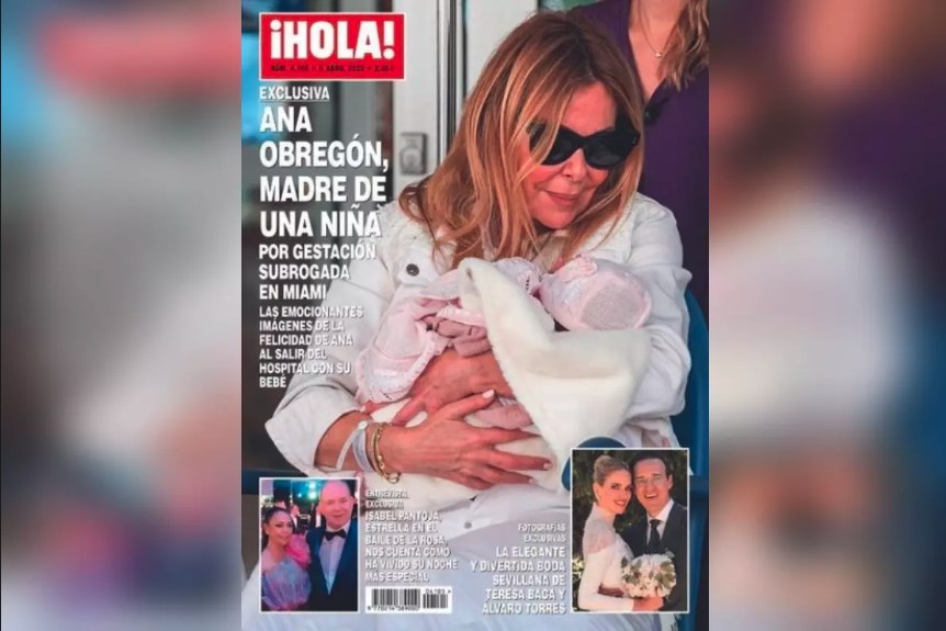 Ana Obregón, de 68 años, madre de una niña por gestación subrogada en Miami. Portada de la revista 'Hola'.