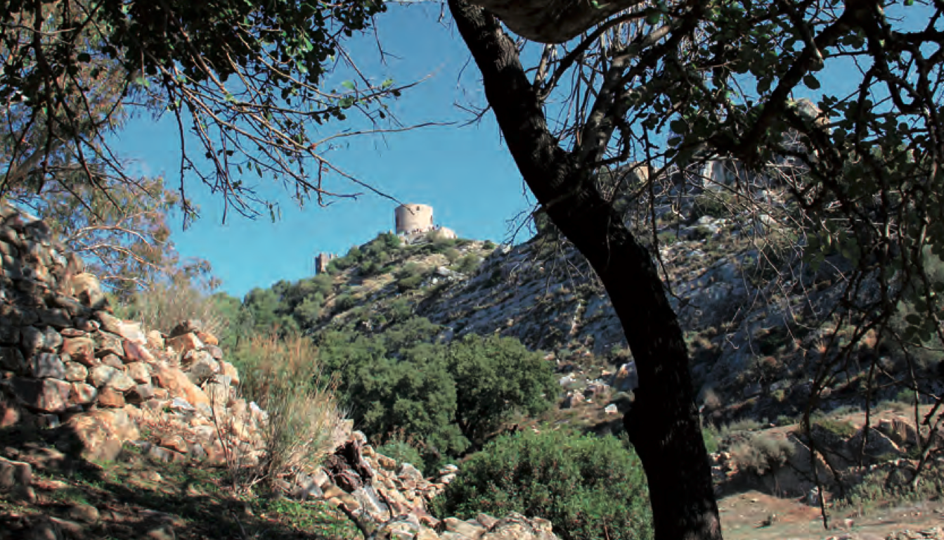 Lámina 1. La torre del alcázar cristiano de Jimena de la Frontera desde Chinchilla, su acceso más escarpado. Fotografía de A. Sáez