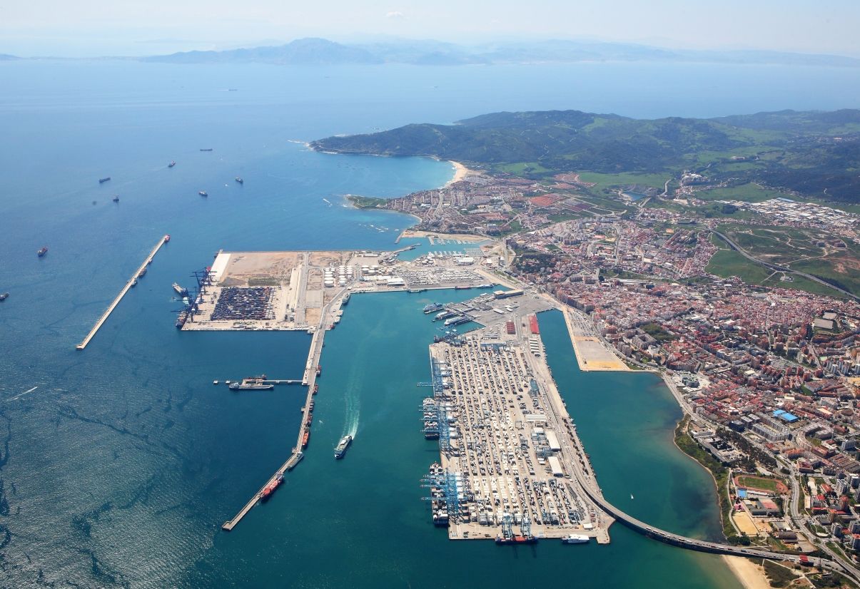 Vista área Puerto Algeciras Estrecho. 