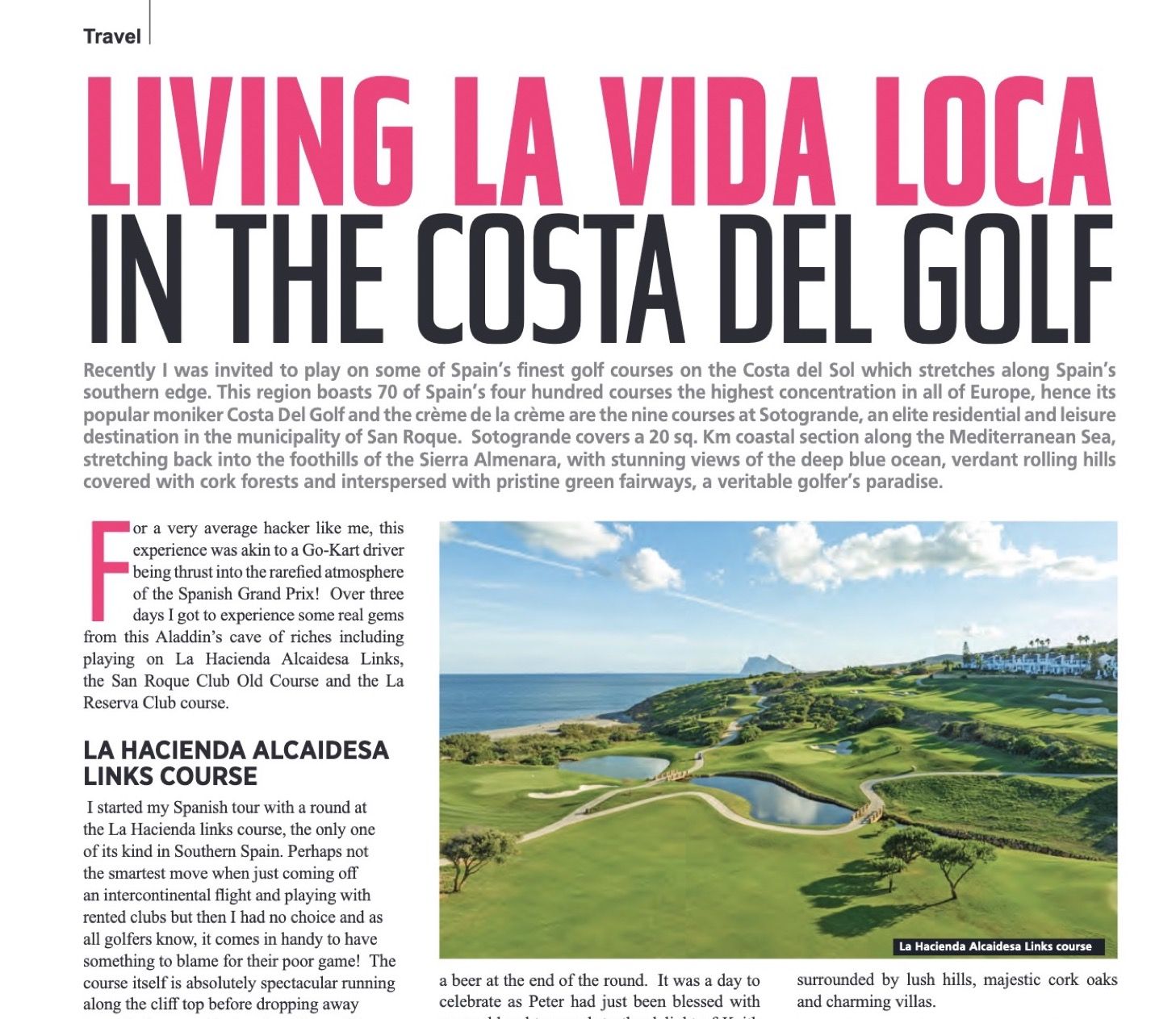 San Roque, protagonista de un reportaje en una revista de golf de la India.