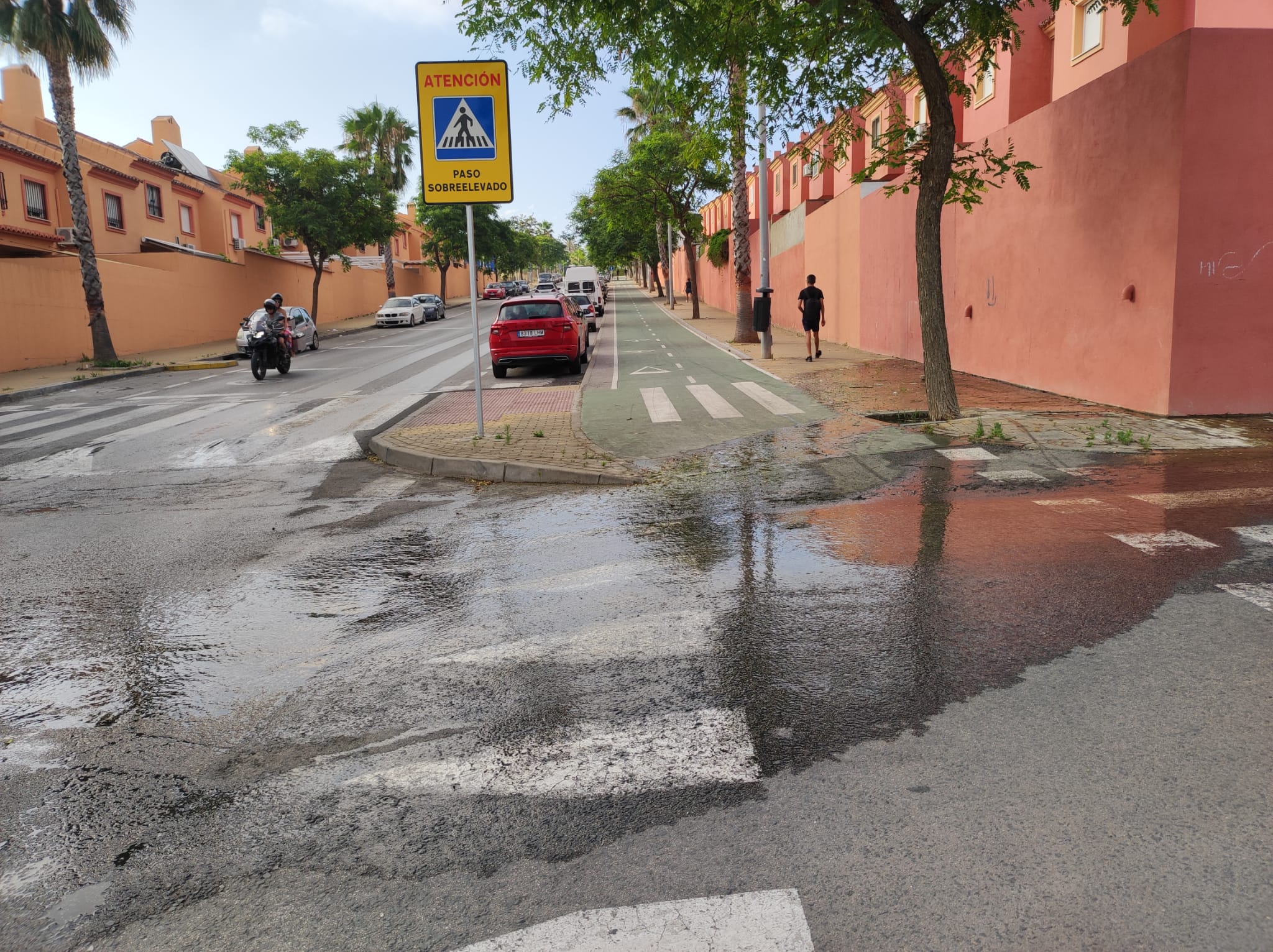 Fuga de agua en avenida Alcalde Paco Esteban, Sotorebolo.