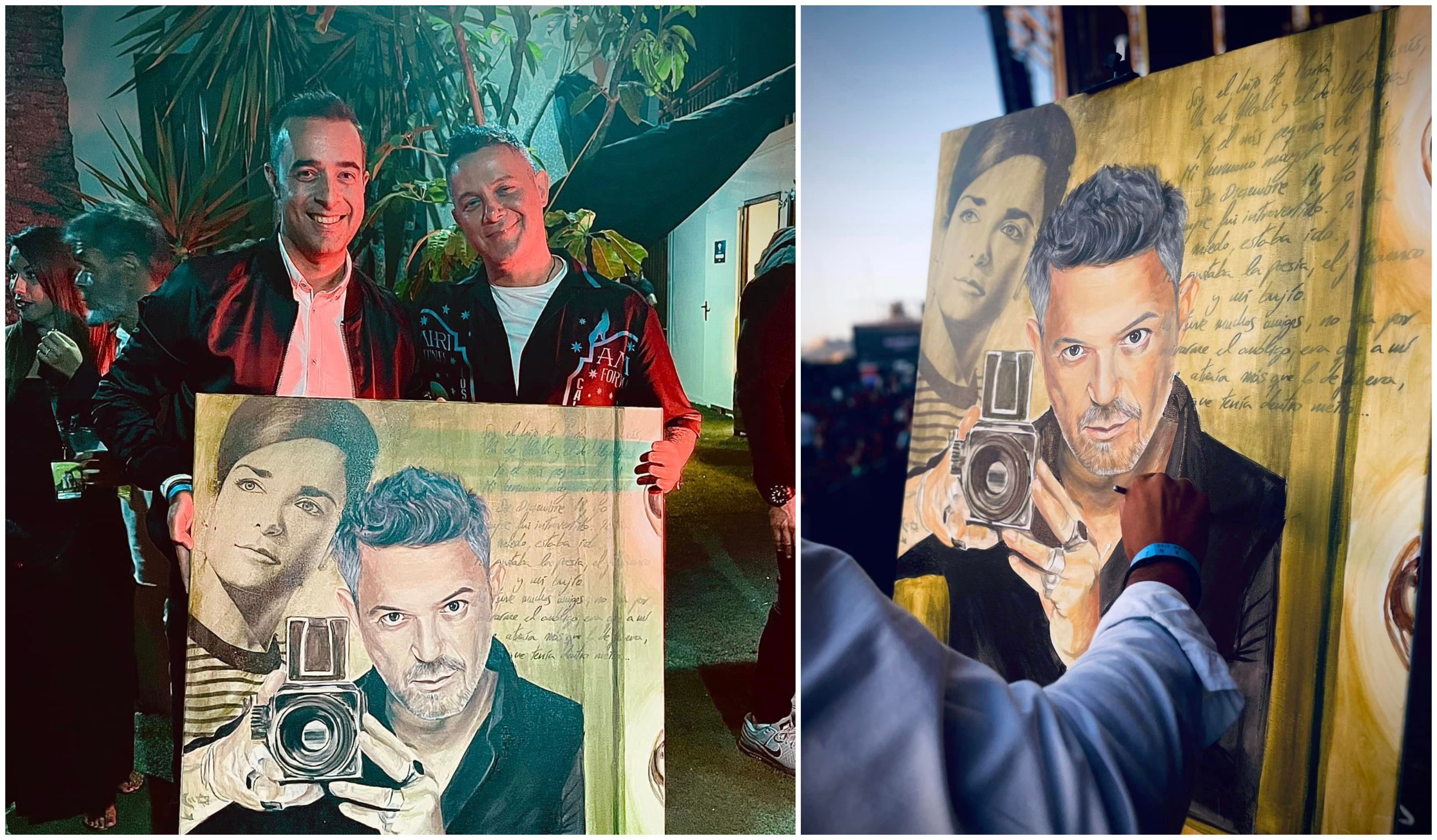 El algecireño Víctor Jerez retrata a Alejandro Sanz junto a su madre en su último concierto en Chiclana