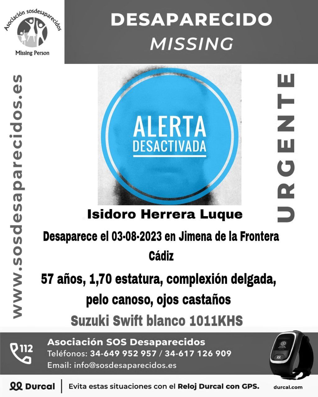 Localizan a Isidoro Herrera Luque, el hombre de 57 años desaparecido en Jimena