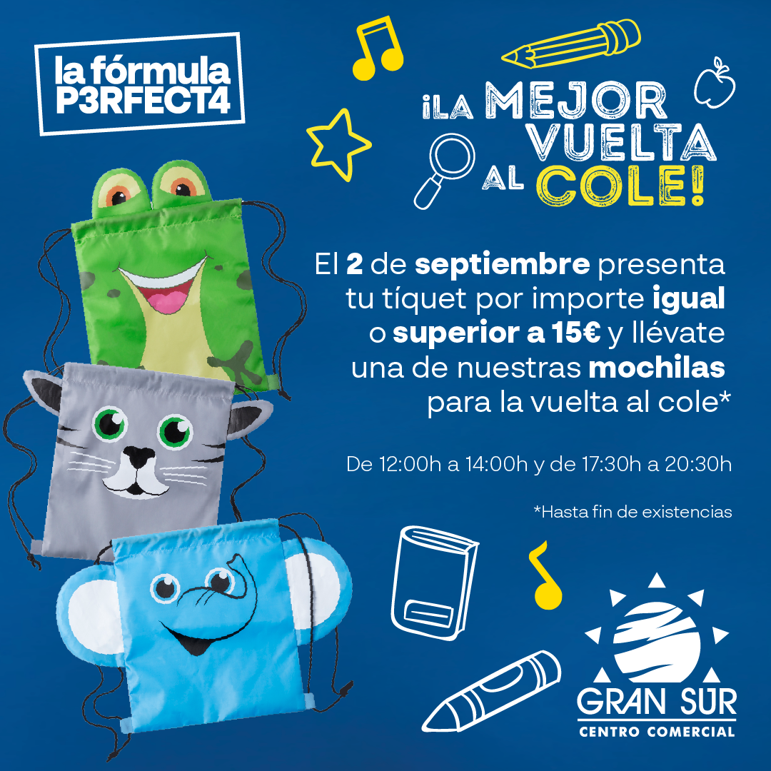 El centro comercial Gran Sur regalará mochilas y sorteará material escolar gratis para todo el año. 