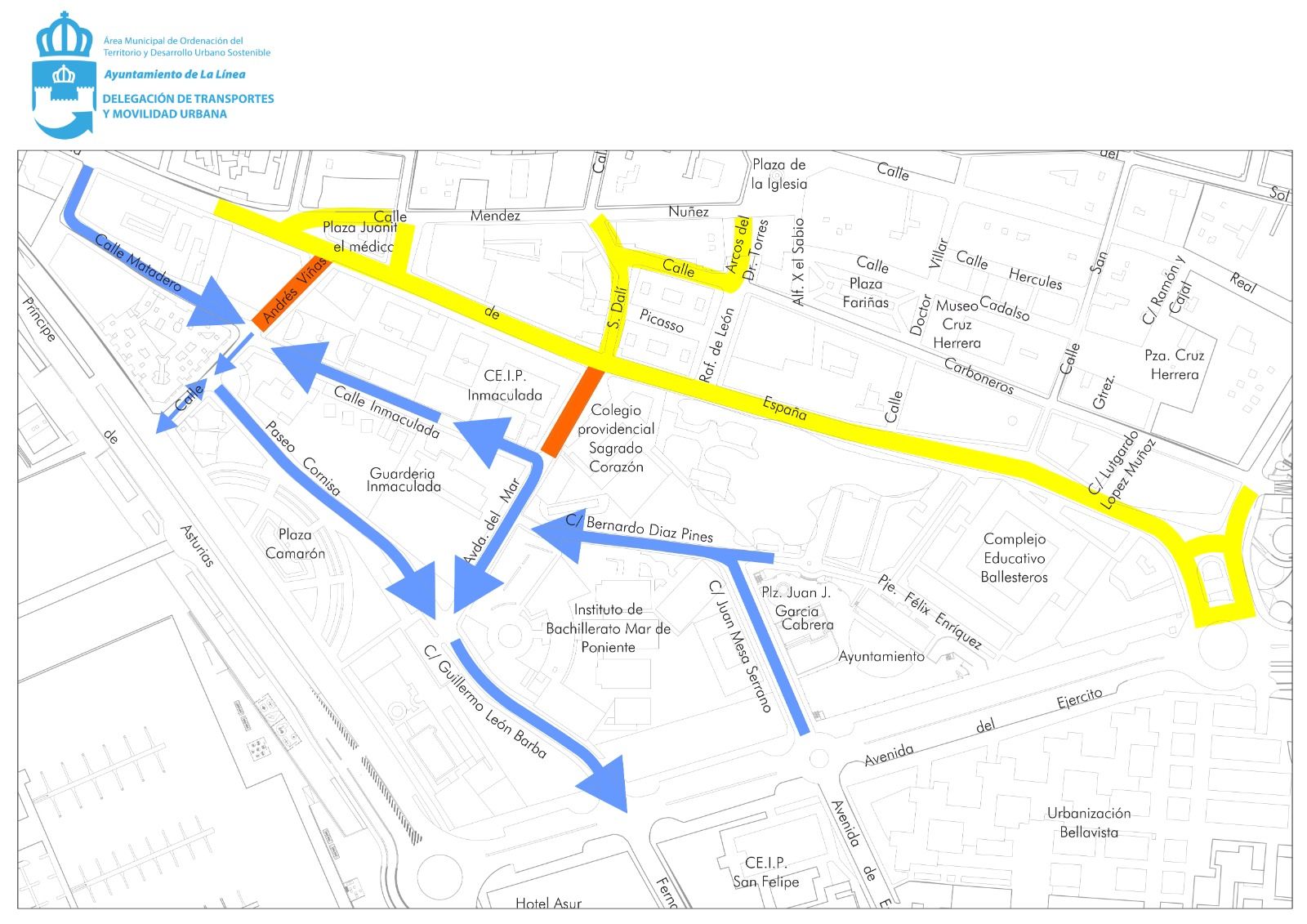 Modificaciones del tráfico en el entorno de los colegios afectados por obras para recuperar plazas de aparcamientos.
