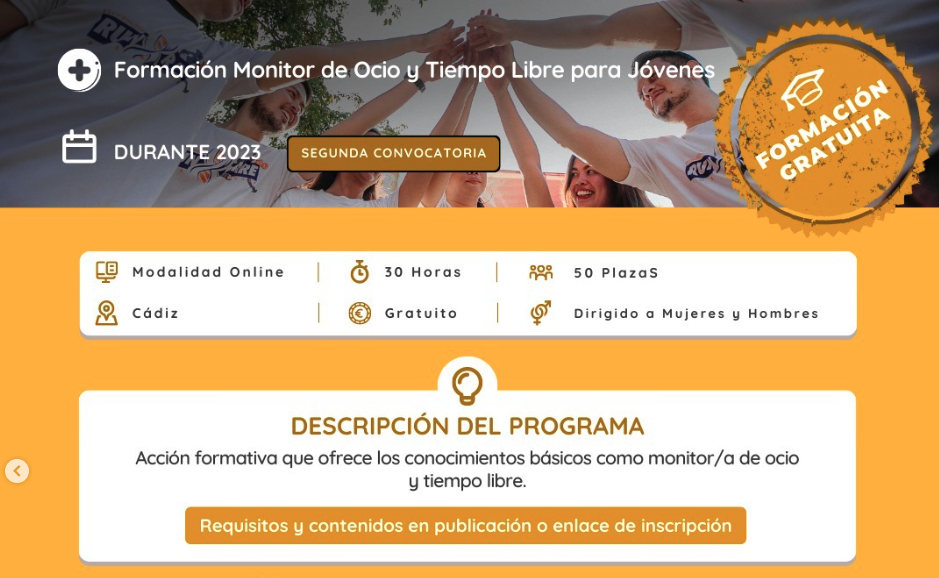 Abierto el plazo para inscribirse al curso gratuito de monitor de ocio y tiempo libre en Algeciras