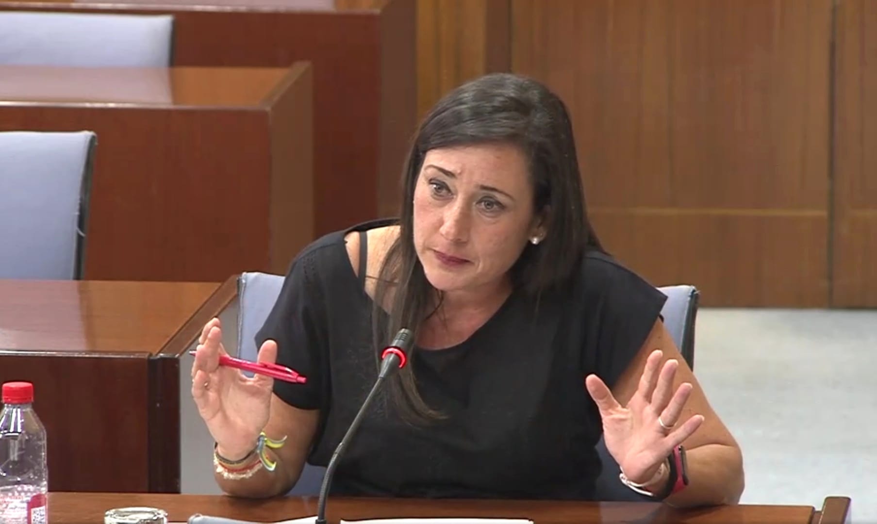 La secretaria general del PSOE de Algeciras, Rocío Arrabal, en la Comisión sobre la Infancia y la Adolescencia, donde ha interpelado a la consejera de Educación