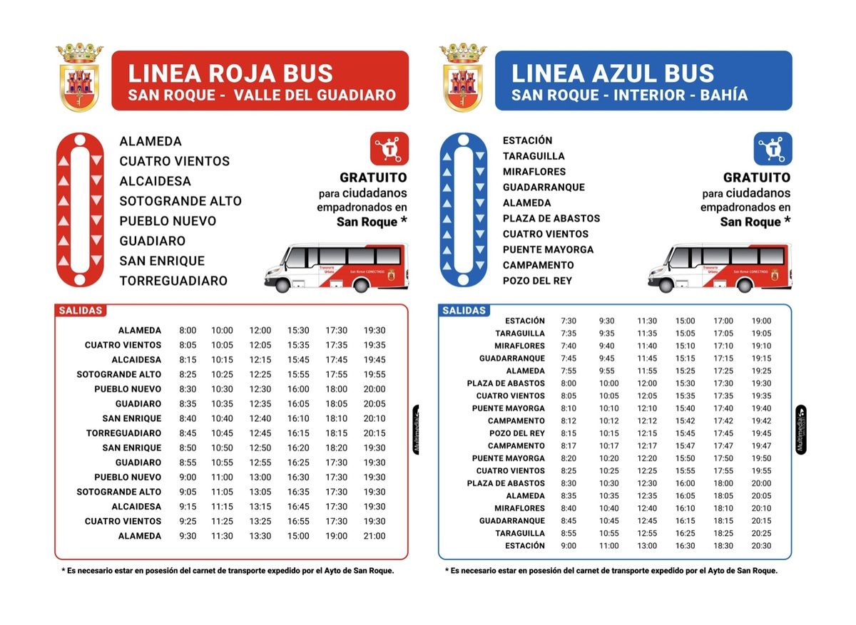 Horarios de las líneas.