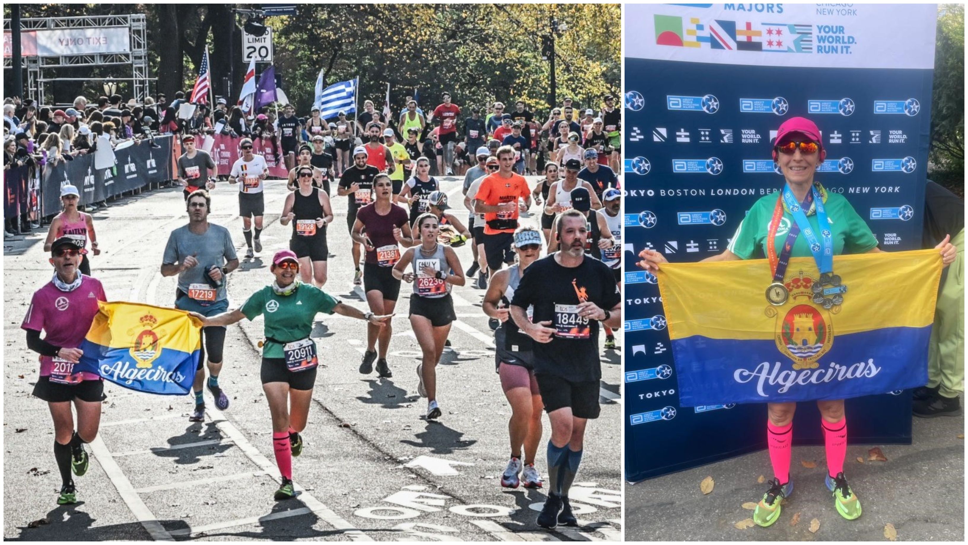 La algecireña Isabel Rodríguez termina el maratón de Nueva York con una bandera de Algeciras. 