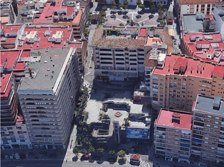 Algeciras desarrolla los trabajos previos al derribo del Parking Escalinata. Vista aérea del parking Escalinata.