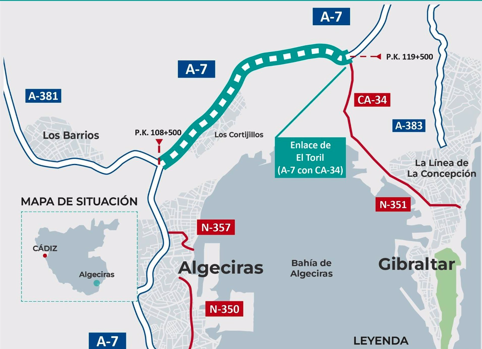Transporte licita la redacción del proyecto que aumentará a tres carriles la A-7, entre la A-381 y San Roque