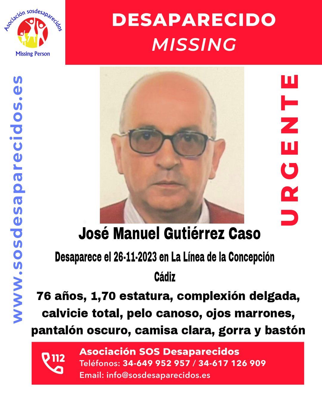 Buscan a un hombre de 76 años desaparecido en La Línea desde el 26 de noviembre.