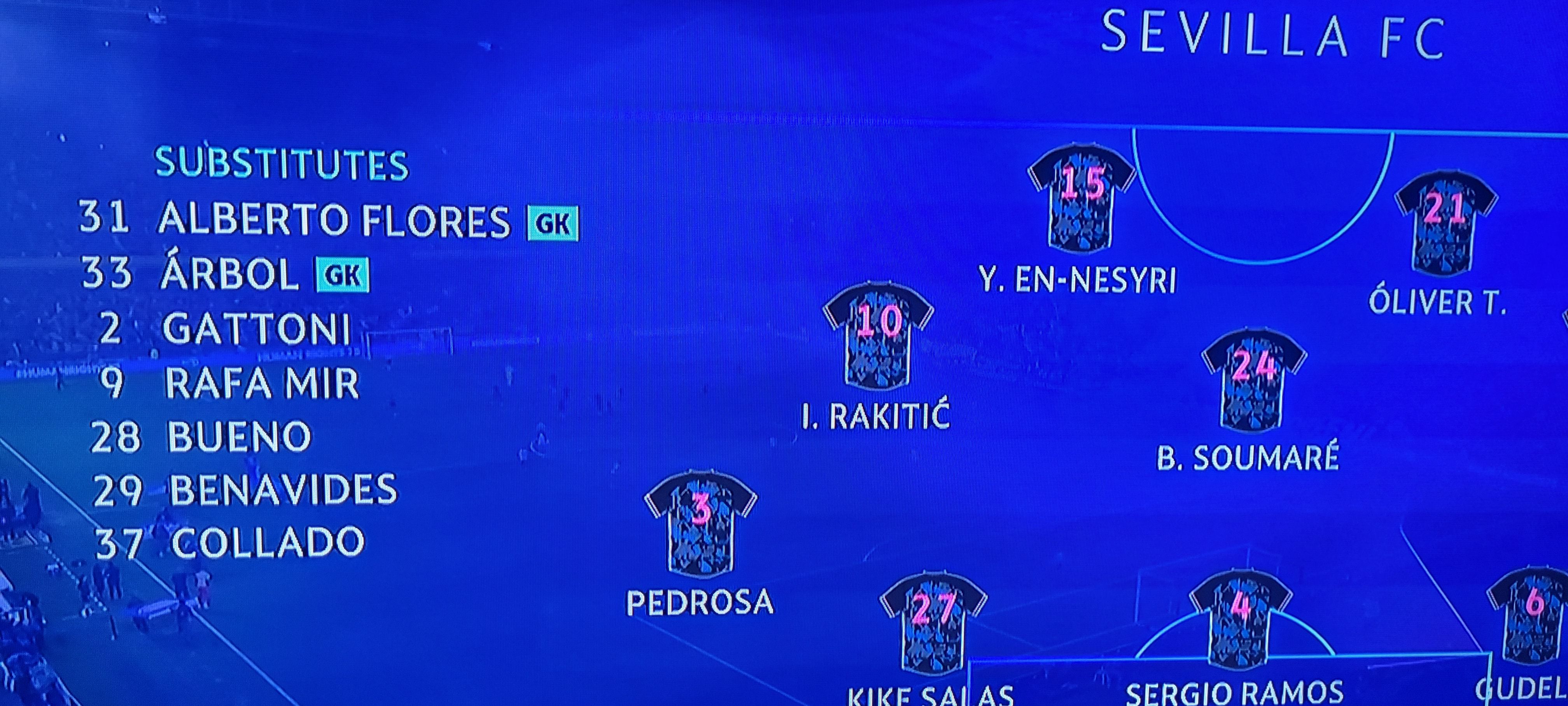 El nombre de Alberto Collado, en la plantilla del Sevilla FC en el partido de Champions League frente al Lens francés