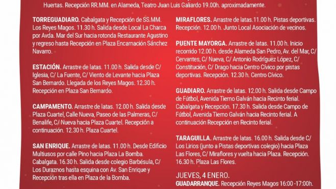 Programación de la víspera de los Reyes Magos en San Roque. Programación de la víspera de los Reyes Magos en San Roque.