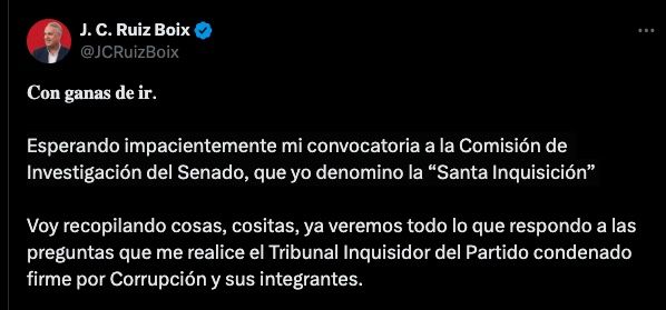 Ruiz Boix desafía a la Comisión de Investigación del Senado por el caso Koldo, a la que llama "Santa Inquisición". 