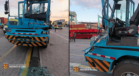 Bomberos restaca a una persona atrapada en una máquina tractora en un nuevo accidente en APM Teminals 