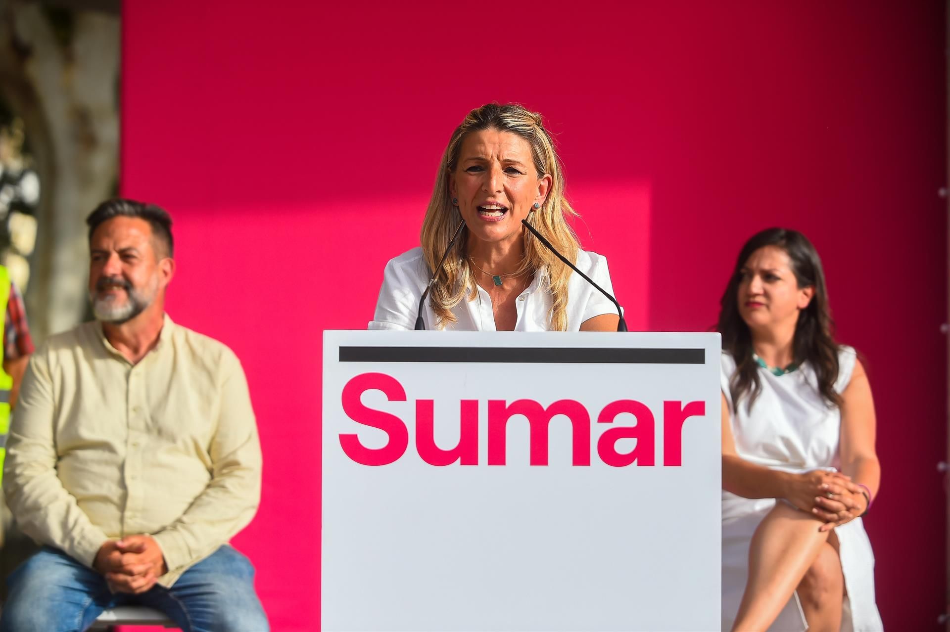 La vicepresidenta segunda del Gobierno y ministra de Trabajo y Economía Social, Yolanda Díaz interviene en el acto político por la elecciones del 9J, a 6 de junio de 2024, en Málaga, Andalucía (España). - Álex Zea - Europa Press