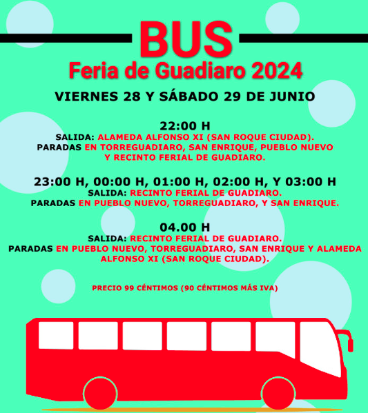 Estos son los horarios del servicio especial de autobuses para la Feria de Guadiaro.