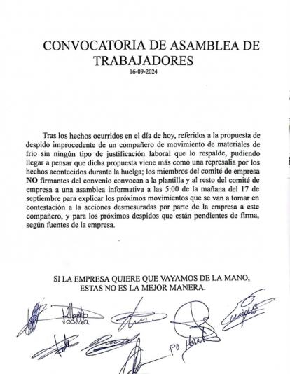 Convocatoria de asamblea de trabajadores por parte del comité de empresa. Convocatoria de asamblea de trabajadores por parte del comité de empresa.