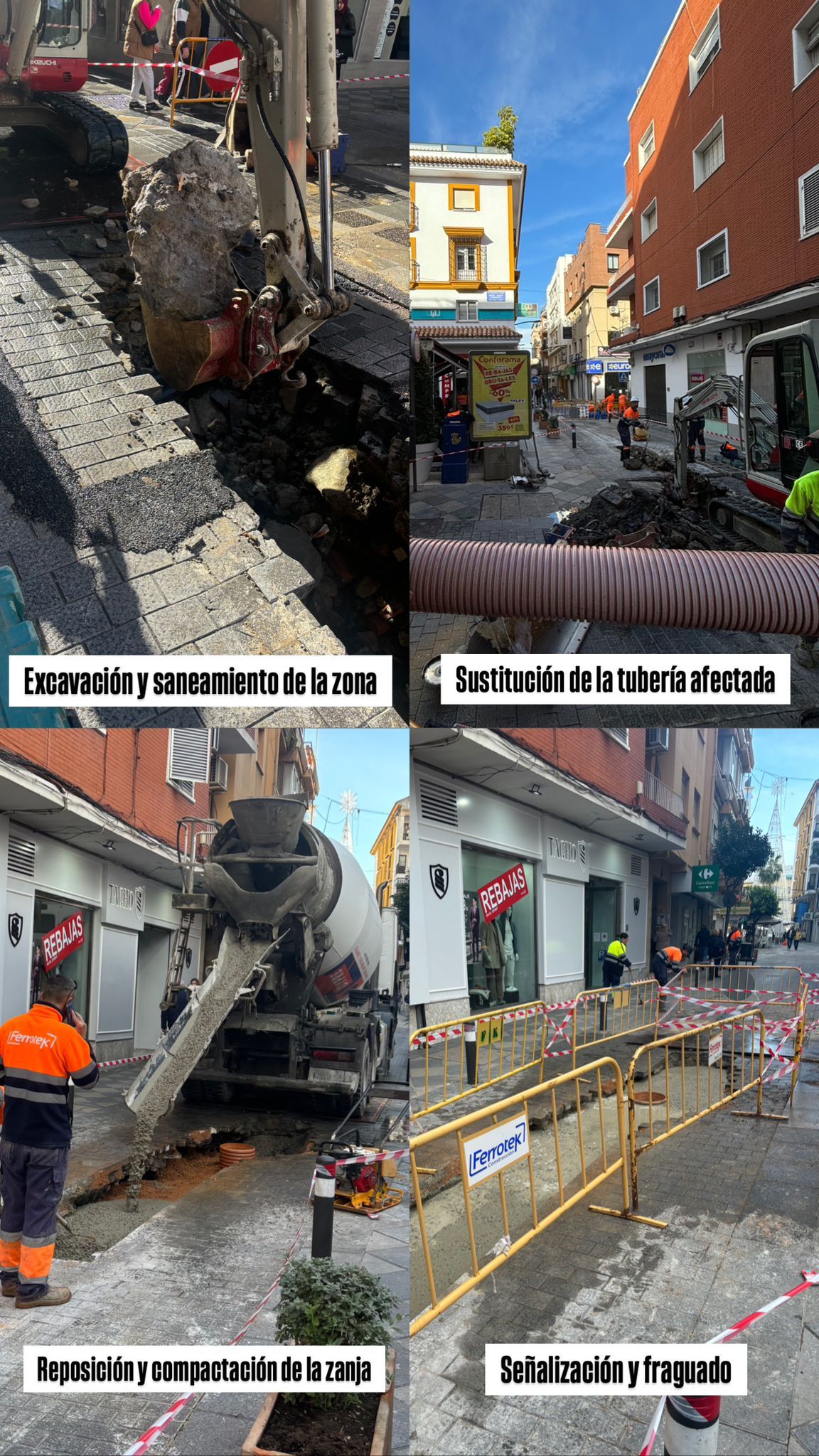 Reparada la rotura de tubería de la calle Convento y restablecido el suministro de agua.
