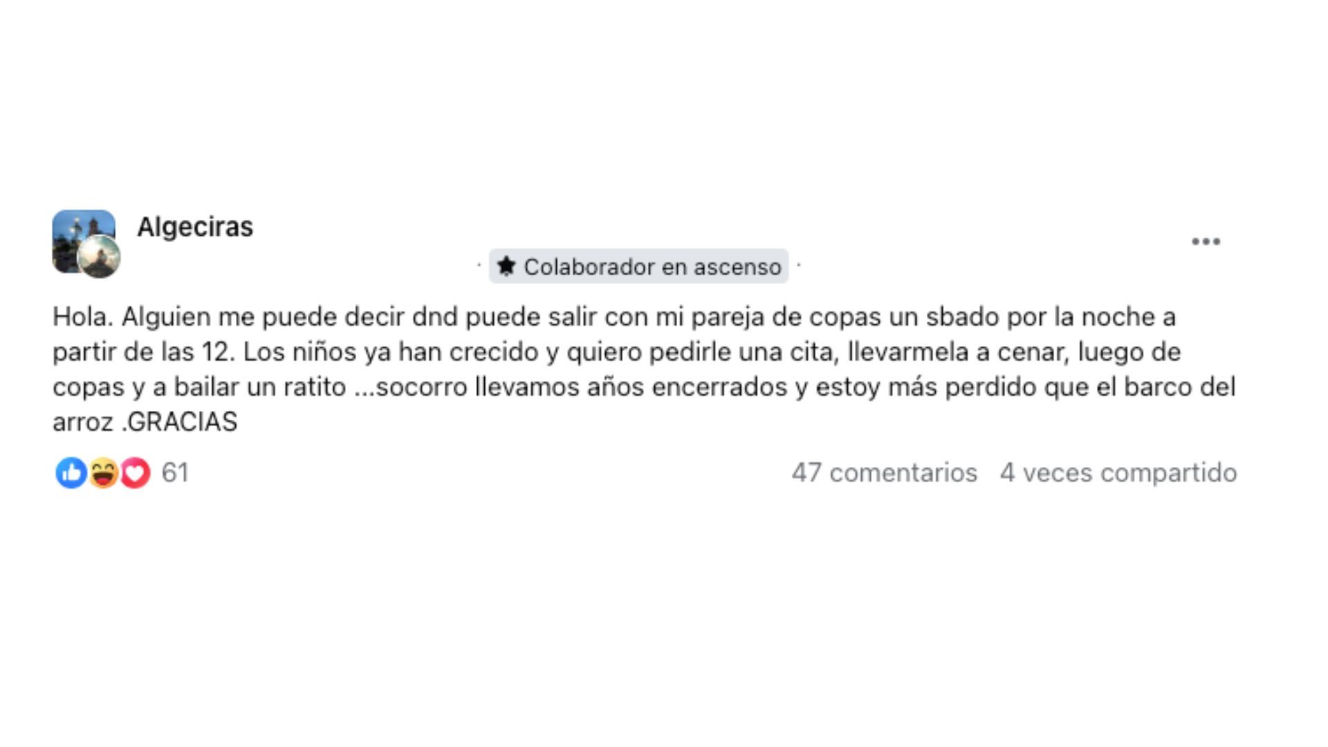 "Quiero pedirle una cita a mi pareja, ¿dónde llevarla a cenar y a copas en Algeciras?"