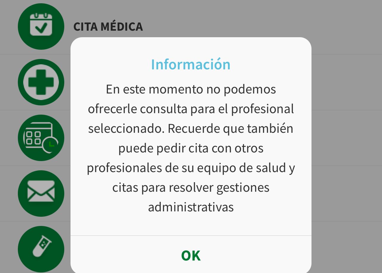 Captura de pantalla del servicio Salud Responde. Denuncian el caos en Atención Primaria por el bloqueo de agendas de los facultativos en Algeciras
