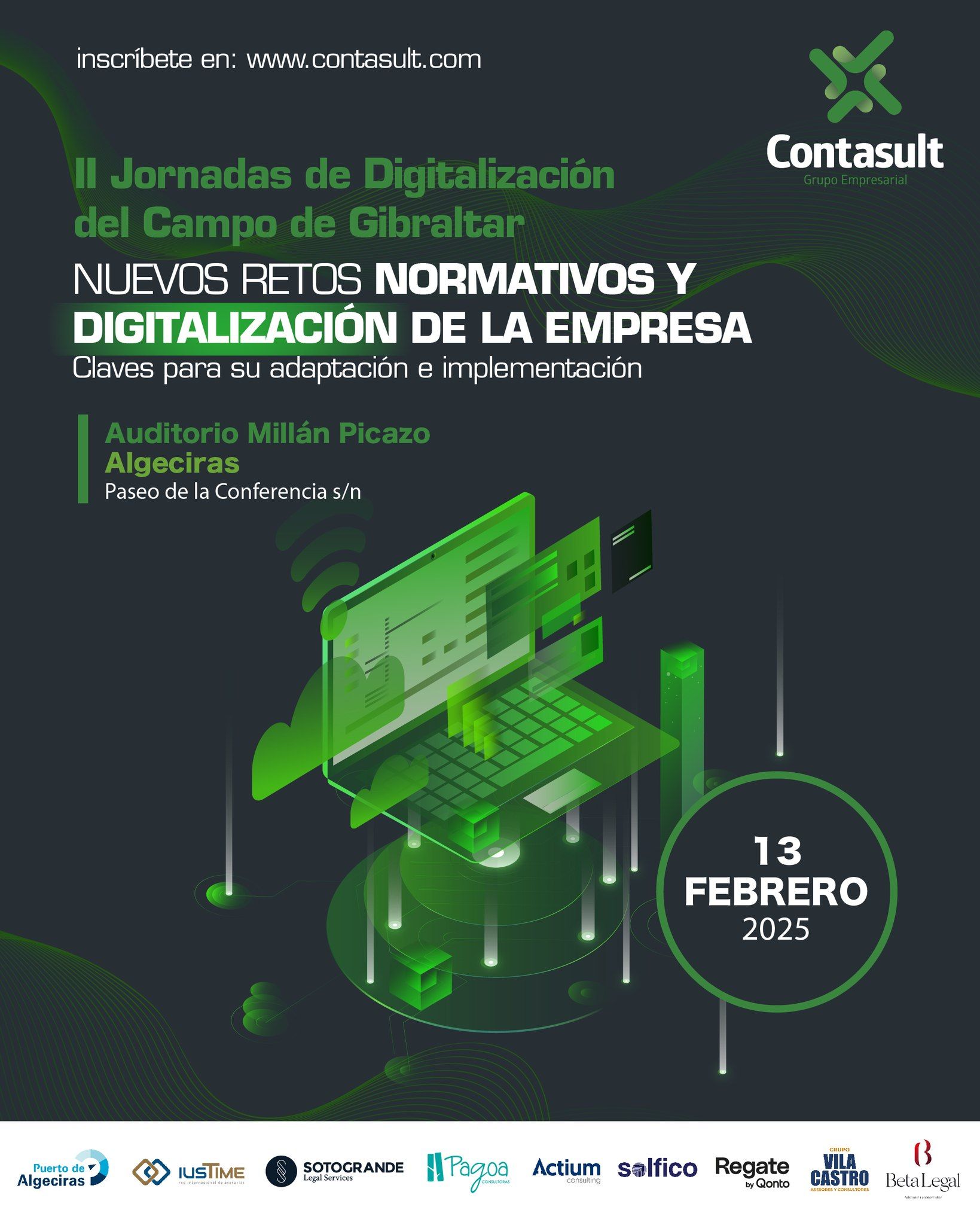 Grupo Contasult celebra este jueves las II Jornadas de Digitalización del Campo de Gibraltar. Cartel del evento.