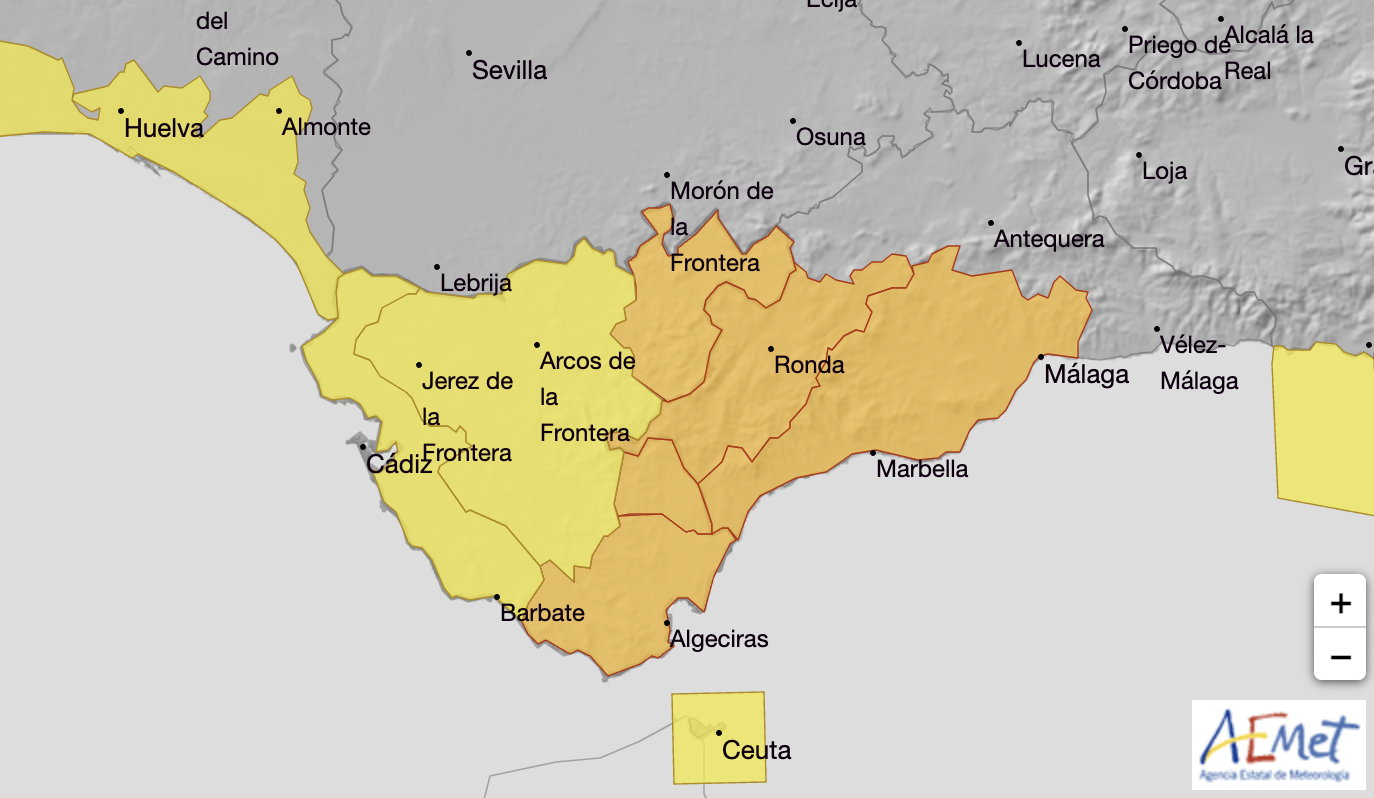 La alerta naranja por lluvia y amarilla por tormentas, hasta las 00:00 horas. 