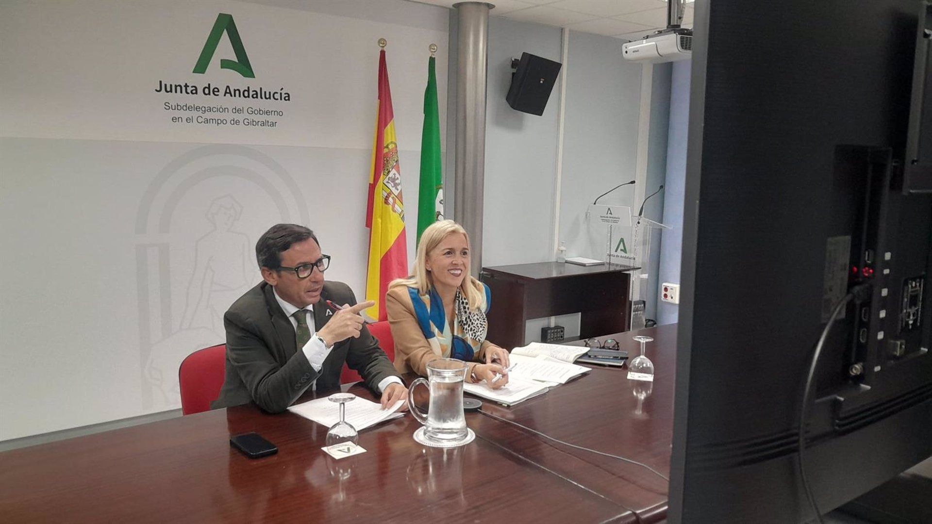 Eva Pajares y Javier Ros en la reunión con municipios del Campo de Gibraltar por las medidas de la Fiebre del Nilo. - JUNTA DE ANDALUCÍA