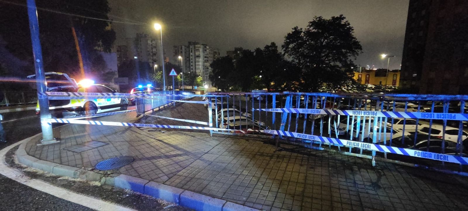 Imagen del lugar de los hechos. Una algecireña colisiona contra una valla e intenta huir dejando a su perro en el interior del coche