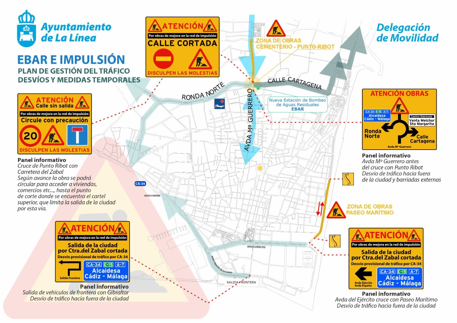 Restricciones al tráfico en la carretera del cementerio, a partir del lunes por las obras de la EBAR.