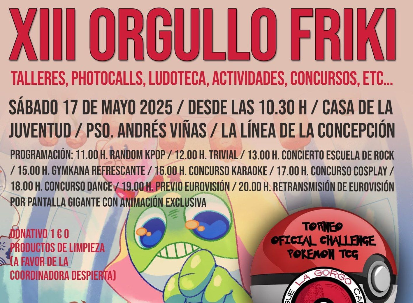 Talleres, concursos y una pantalla gigante para la final de Eurovisión, este sábado en el XIII Orgullo Friki de La Línea. 