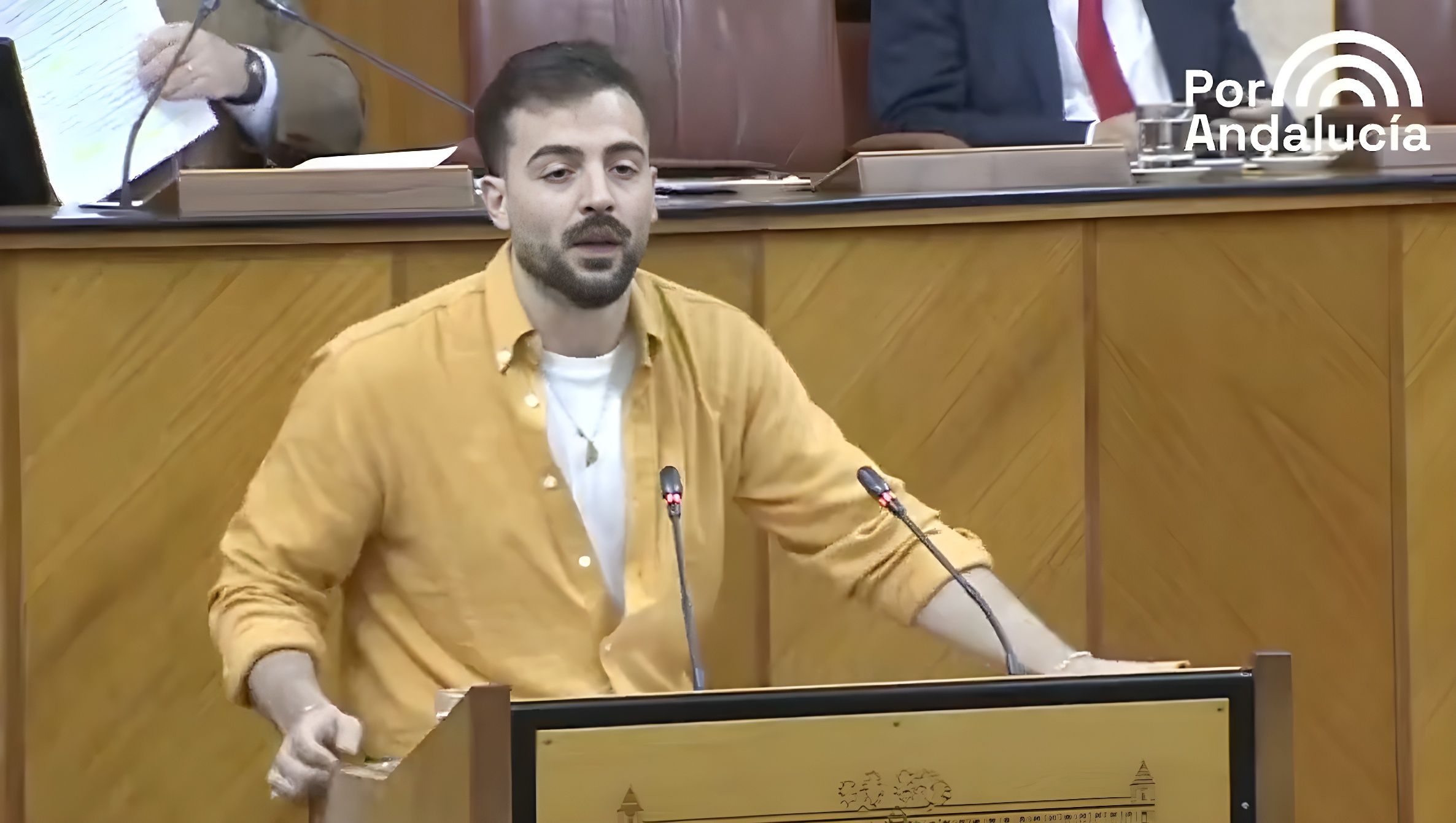 José Manuel Jurado en el Parlamento Andaluz. Podemos. Podemos defiende en el Parlamento andaluz a los trabajadores y sindicatos de Acerinox
