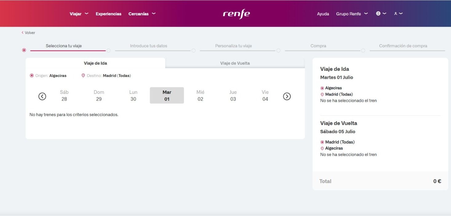 Landaluce denuncia que Renfe no oferta billetes online desde Algeciras con un mes de antelación.