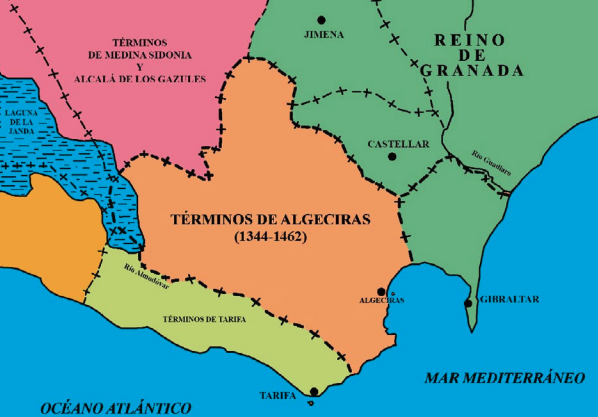 Lámina 1. Plano con los términos de la Algeciras cristiana entre los años 1344 y 1462