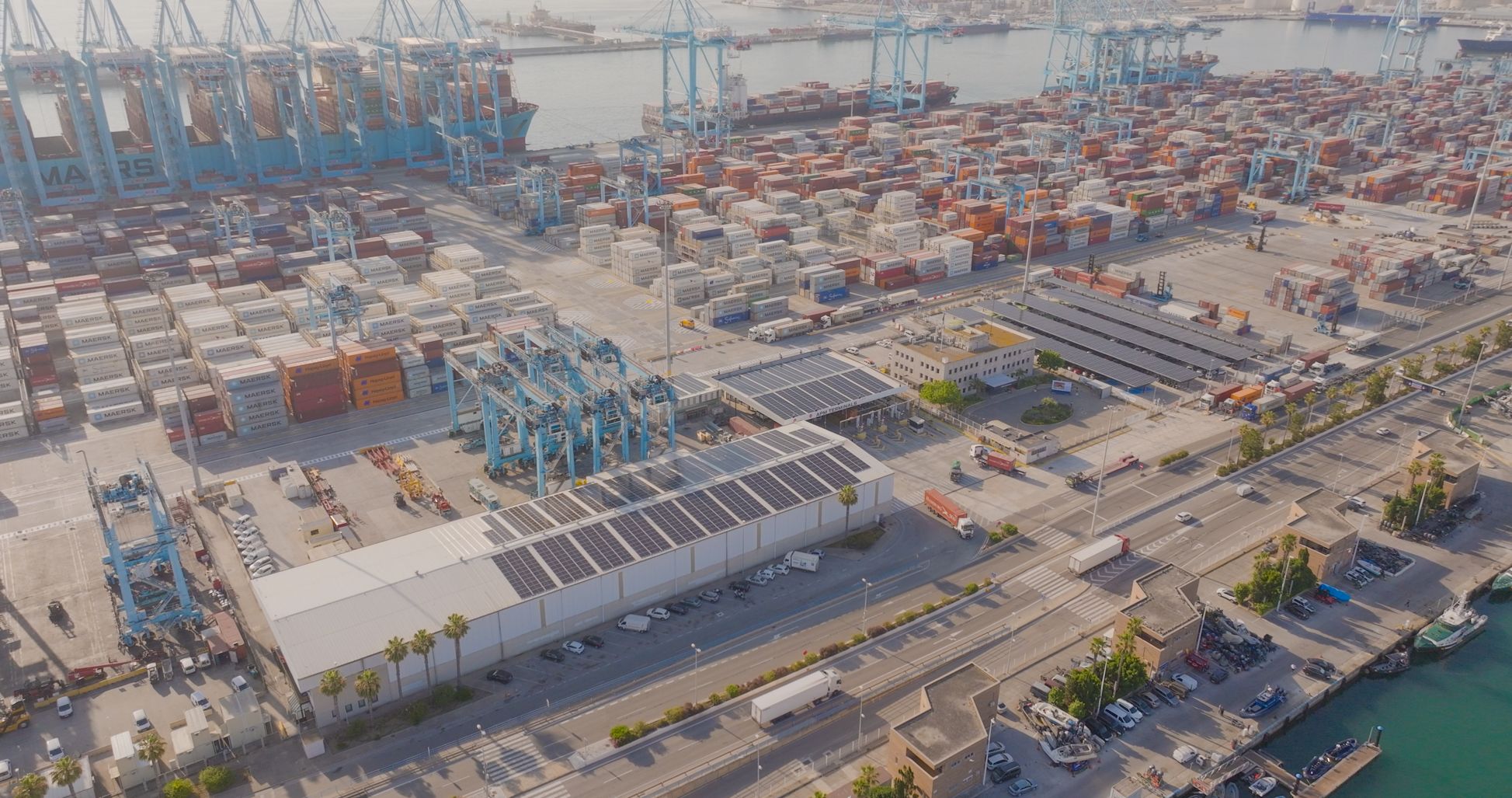 La instalación de placas solares en APM Terminals Algeciras dan energía a nueve grúas 