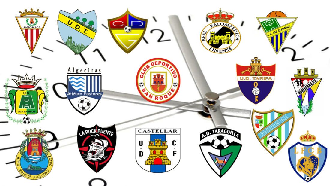 Los escudos de los equipos senior comarcales que van a jugar este fin de semana una nueva jornada de liga, entre ellos un derbi con vistas al ascenso