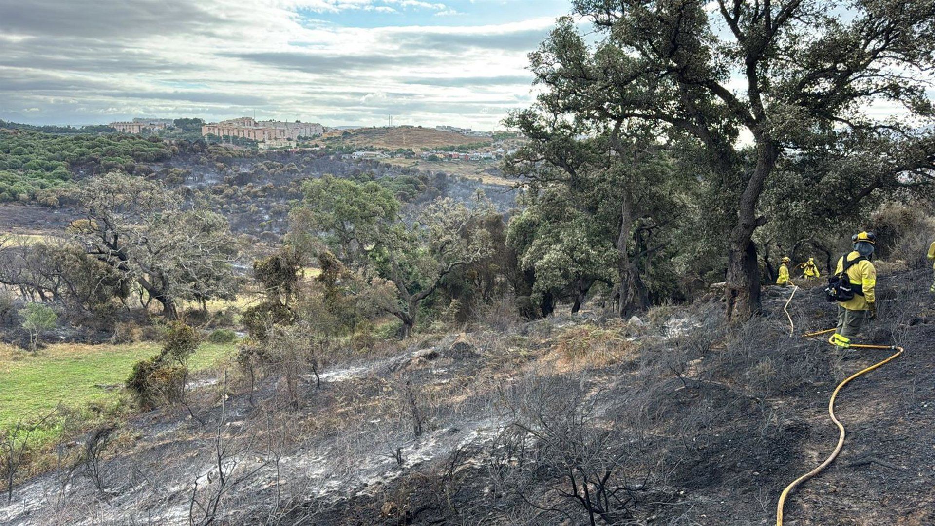 Noche "tranquila" en el incendio de Algeciras con tres grupos de bomberos trabajando en su control.