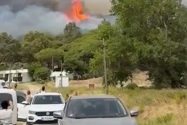 El fuego en Tarifa mantiene cortada la N-340 y fuerza evacuaciones masivas de hoteles y chiringuitos.