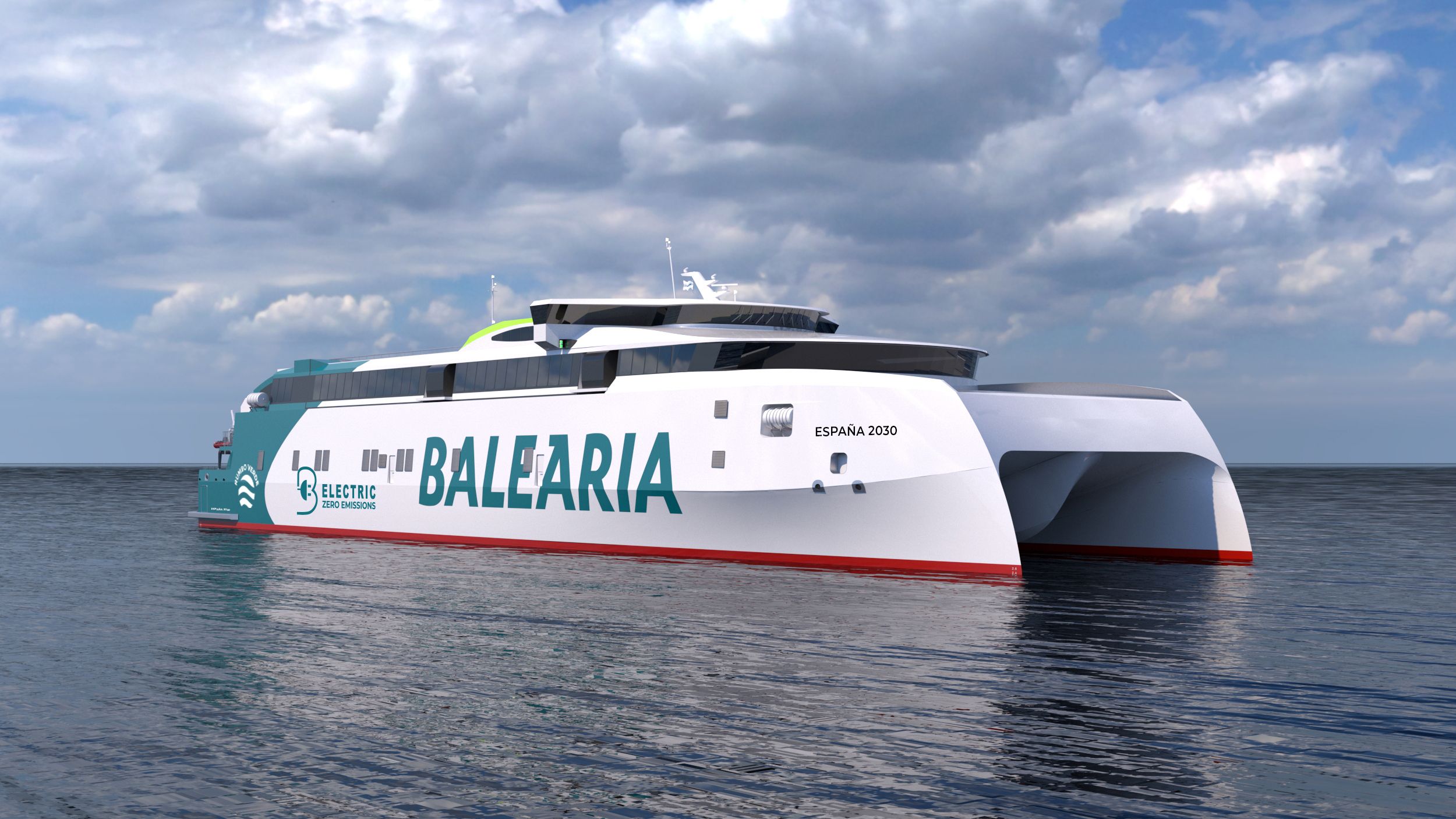 Imagen de uno de los barcos. Baleària inicia la construcción de los dos ‘fast ferries’ eléctricos que unirán Tarifa y Tánger sin emisiones