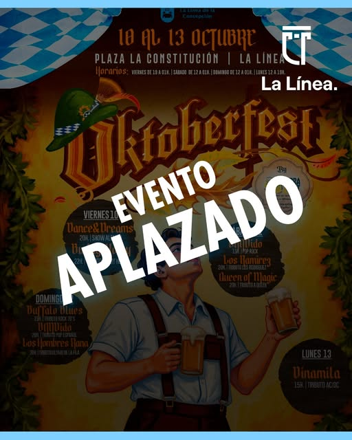 cartel de evento aplazado del Oktoberfest 2025 en La Línea. Foto: Juan Franco.