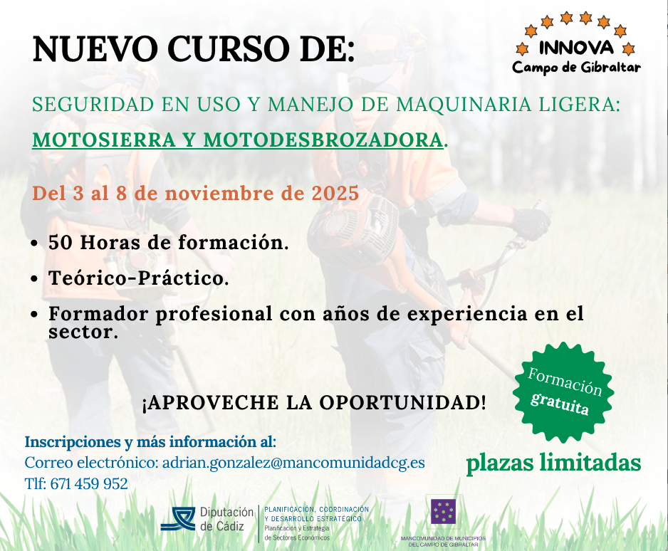 Nuevo curso sobre seguridad y manejo de maquinaria ligera: motosierra y motodesbrozadora